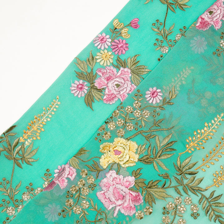 Suhana Parsi Jaal On Turquoise Semi Georgette Embroidered