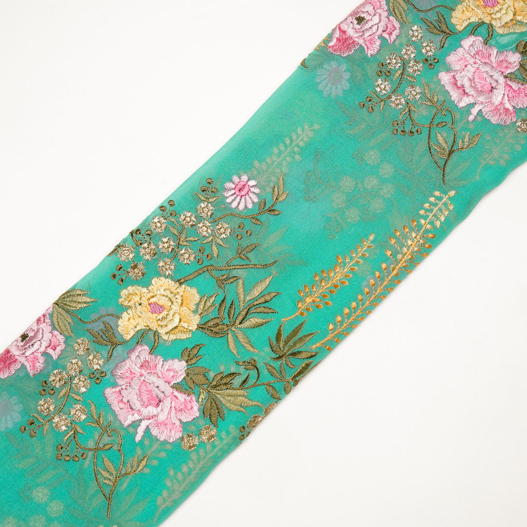 Suhana Parsi Jaal On Turquoise Semi Georgette Embroidered