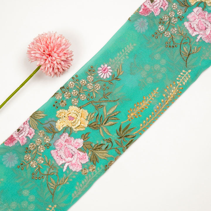 Suhana Parsi Jaal On Turquoise Semi Georgette Embroidered