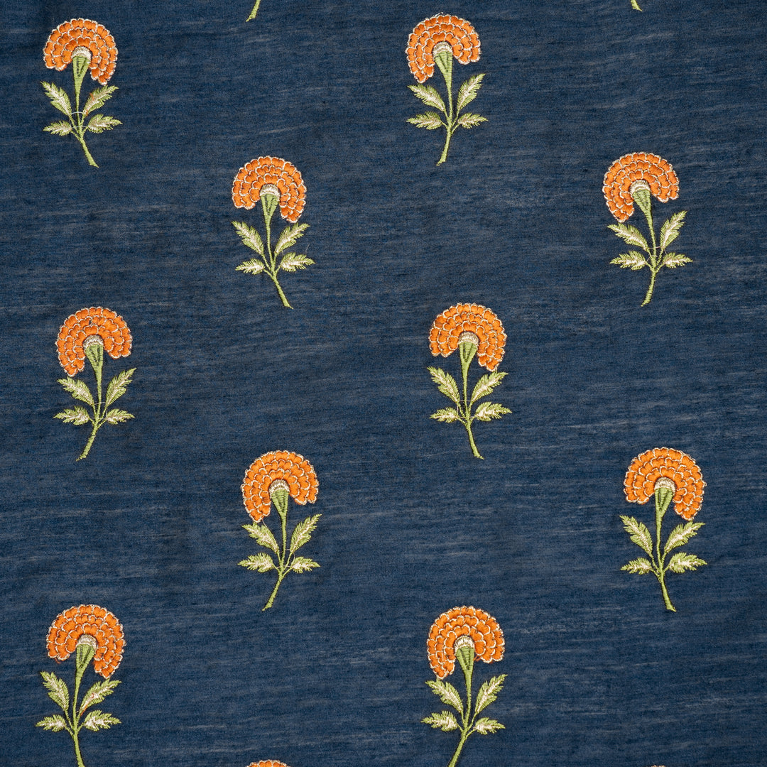 Shabana Floral Buta on Navy Blue Munga Silk- Zarinama