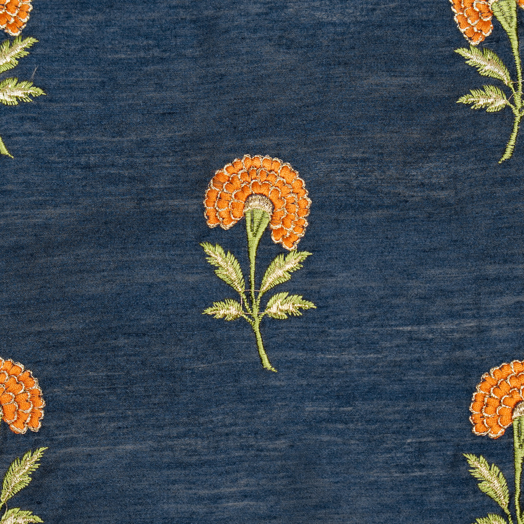 Shabana Floral Buta on Navy Blue Munga Silk- Zarinama