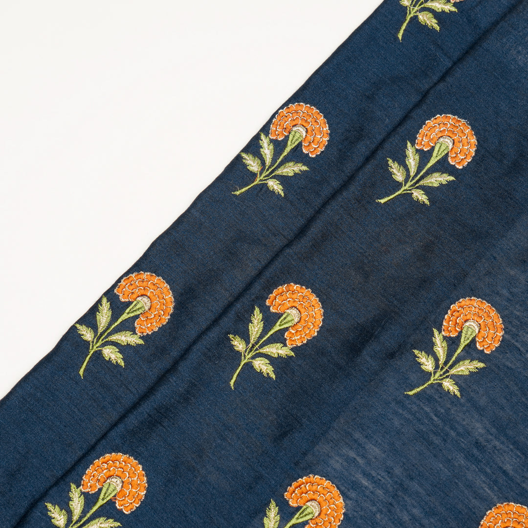 Shabana Floral Buta on Navy Blue Munga Silk- Zarinama