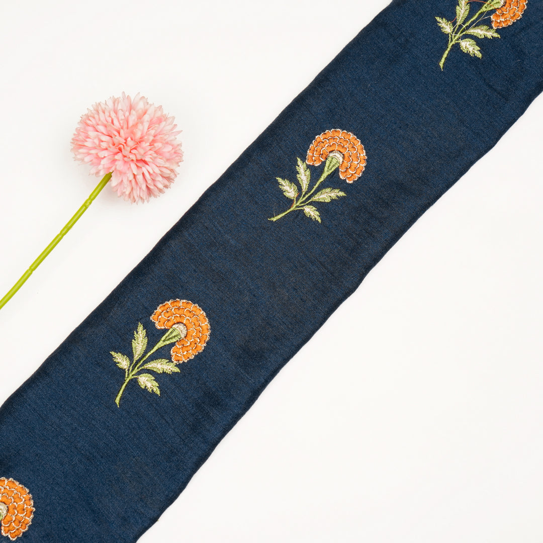 Shabana Floral Buta on Navy Blue Munga Silk- Zarinama