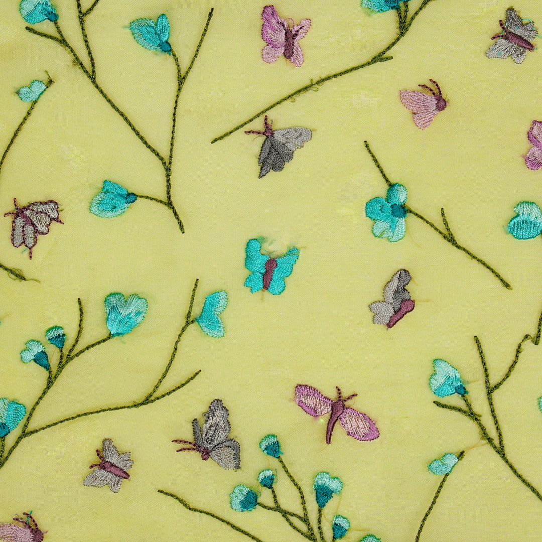 Butterfly Jaal on Lime Silk Organza