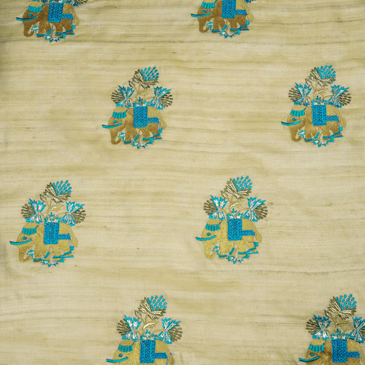 Hasti Buta on Natural/Teal Tussar Silk