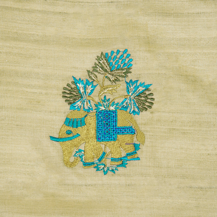 Hasti Buta on Natural/Teal Tussar Silk