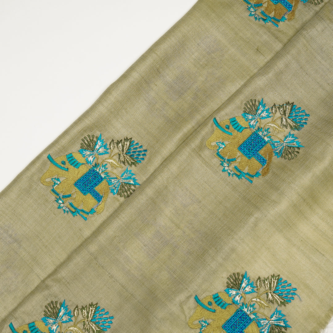 Hasti Buta on Natural/Teal Tussar Silk