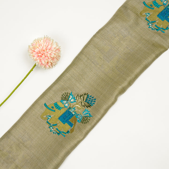 Hasti Buta on Natural/Teal Tussar Silk