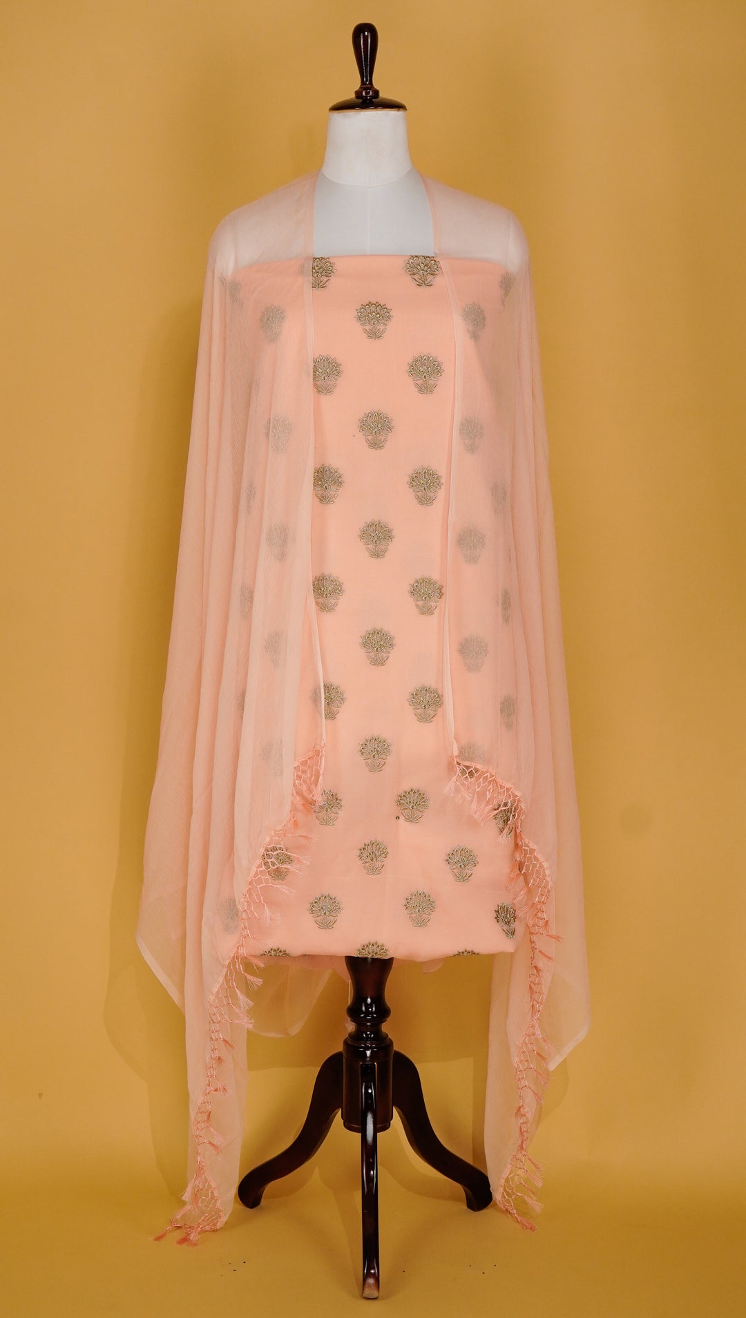 Ziva Zari Jaal Suit fabric Set on Georgette (Unstitched)- Peach