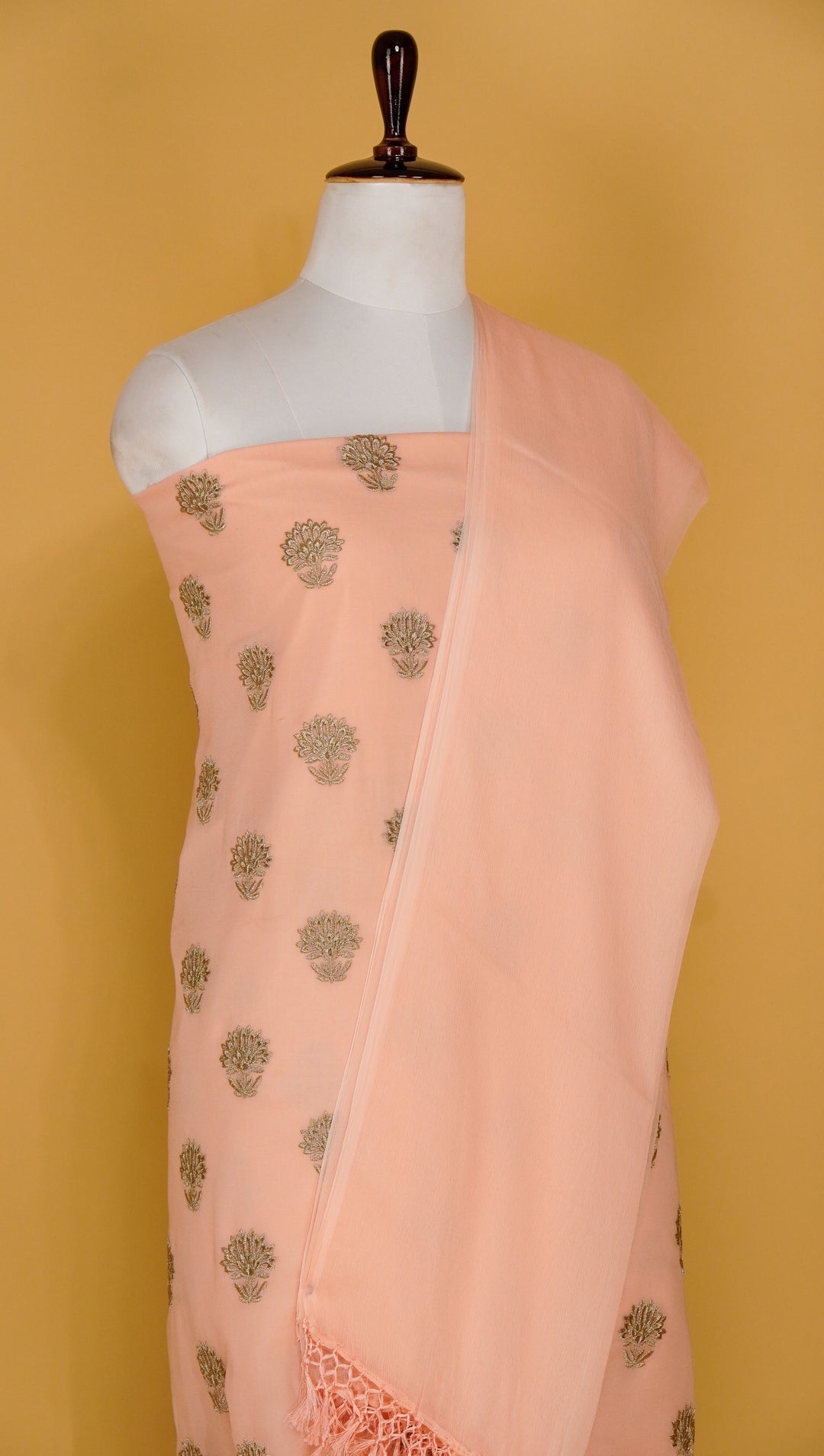 Ziva Zari Jaal Suit fabric Set on Georgette (Unstitched)- Peach
