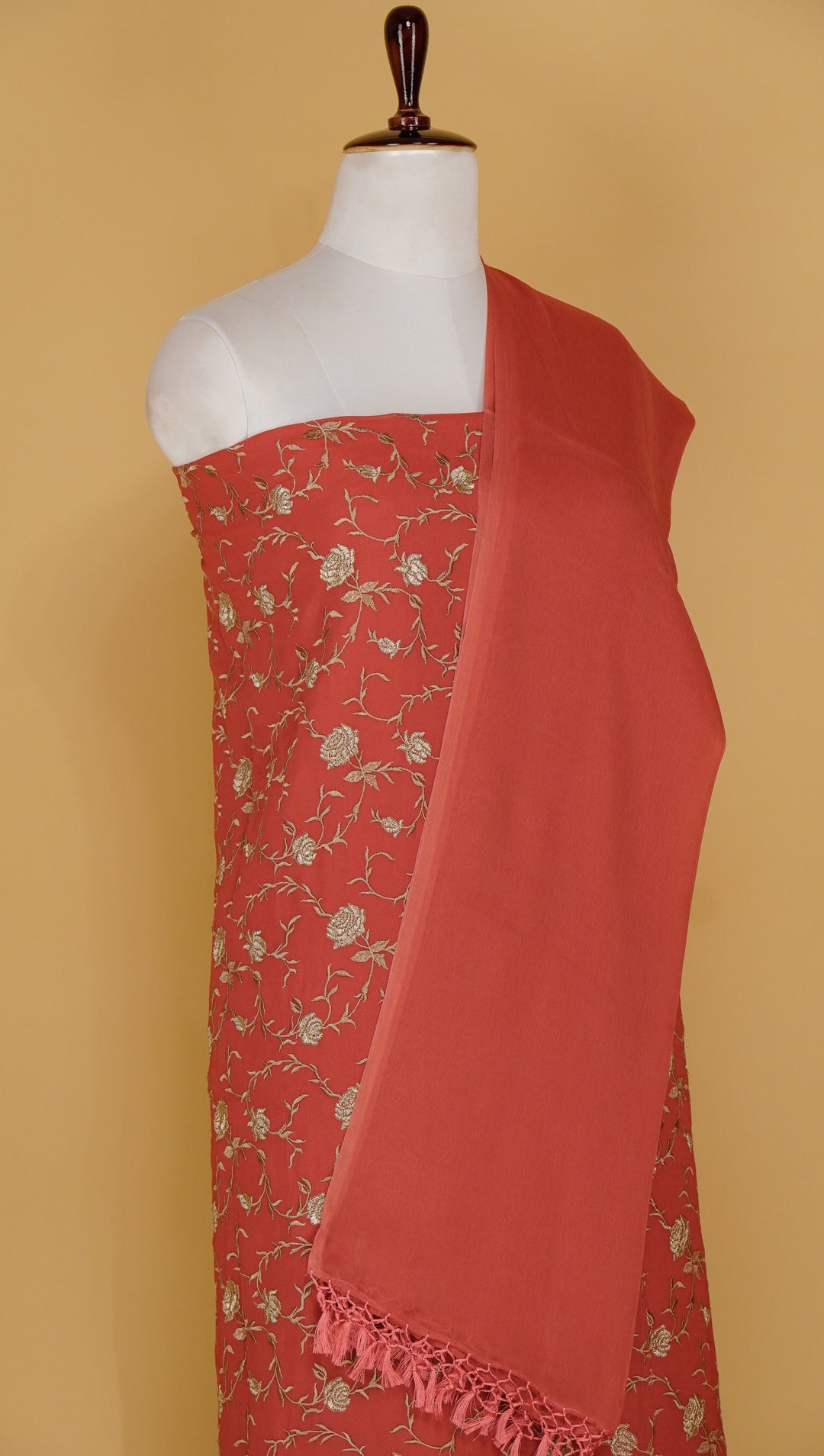 Isra Jaal Suit fabric Set on Georgette (Unstitched)- Dusky Fuxia