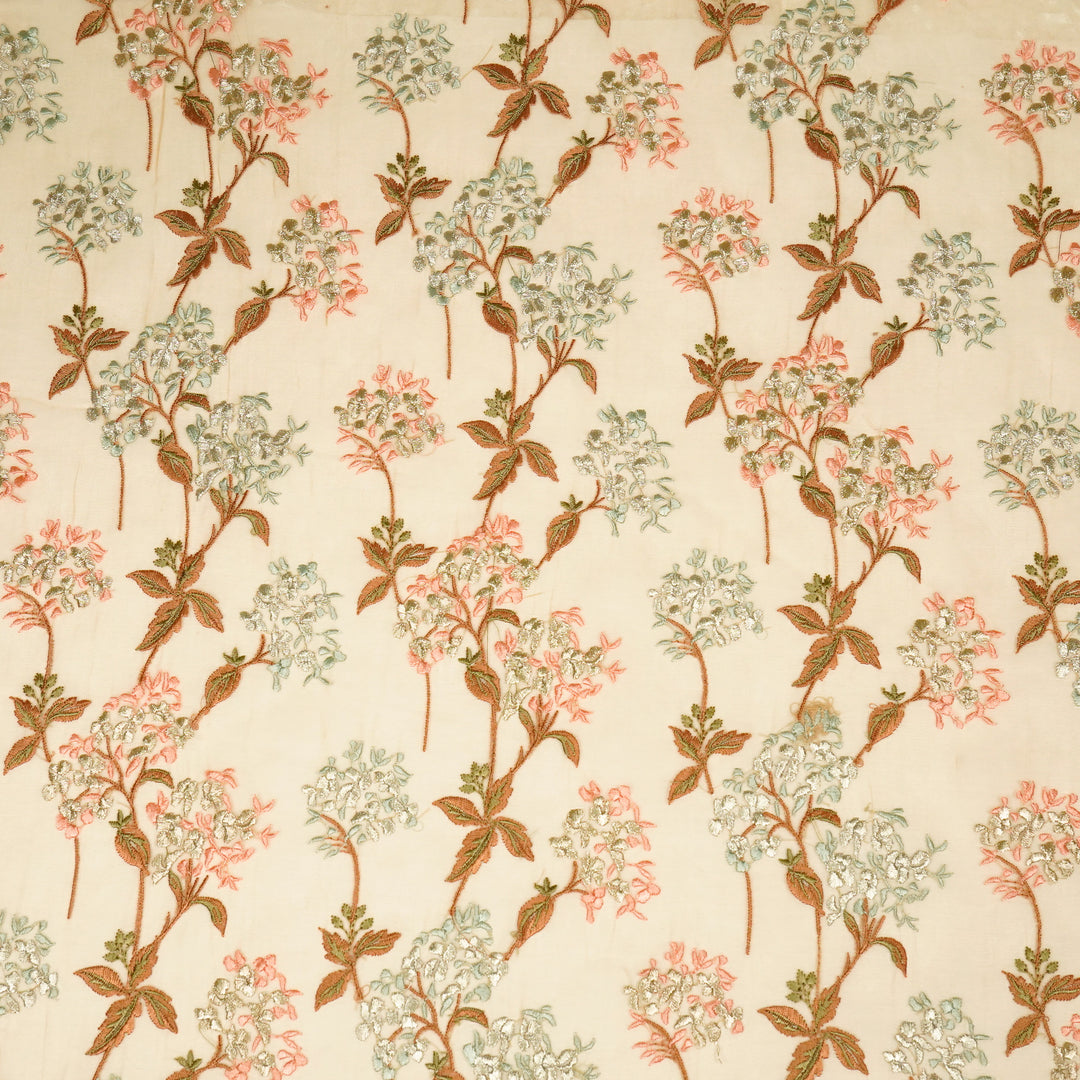 Shafaq Jaal on Light Mango Imported Silk Organza Embroidered Fabric