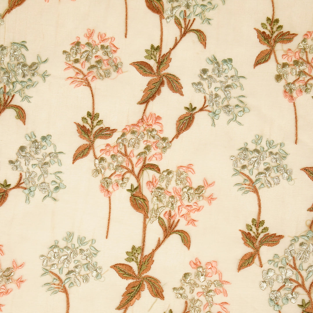 Shafaq Jaal on Light Mango Imported Silk Organza Embroidered Fabric