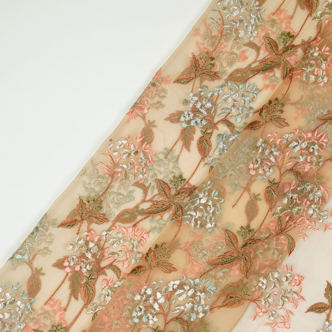 Shafaq Jaal on Light Mango Imported Silk Organza Embroidered Fabric