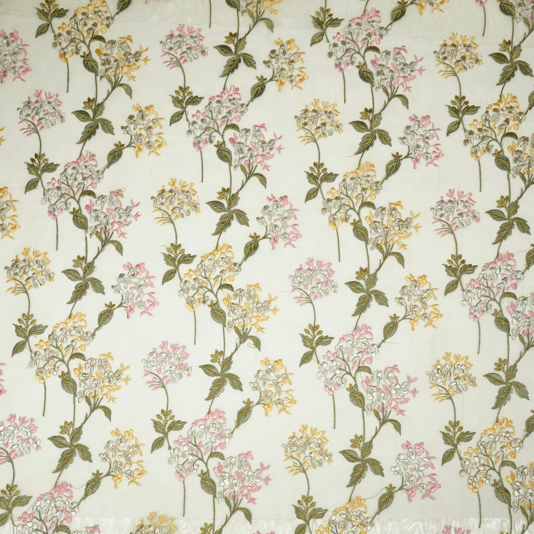 Shafaq Jaal on Light Lemon Imported Silk Organza Embroidered Fabric