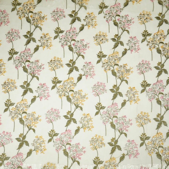 Shafaq Jaal on Light Lemon Imported Silk Organza Embroidered Fabric