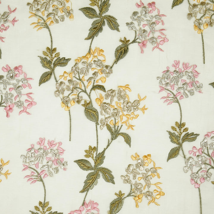 Shafaq Jaal on Light Lemon Imported Silk Organza Embroidered Fabric