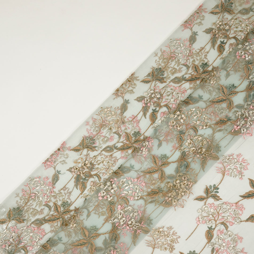 Shafaq Jaal on Light Aqua Imported Silk Organza Embroidered Fabric