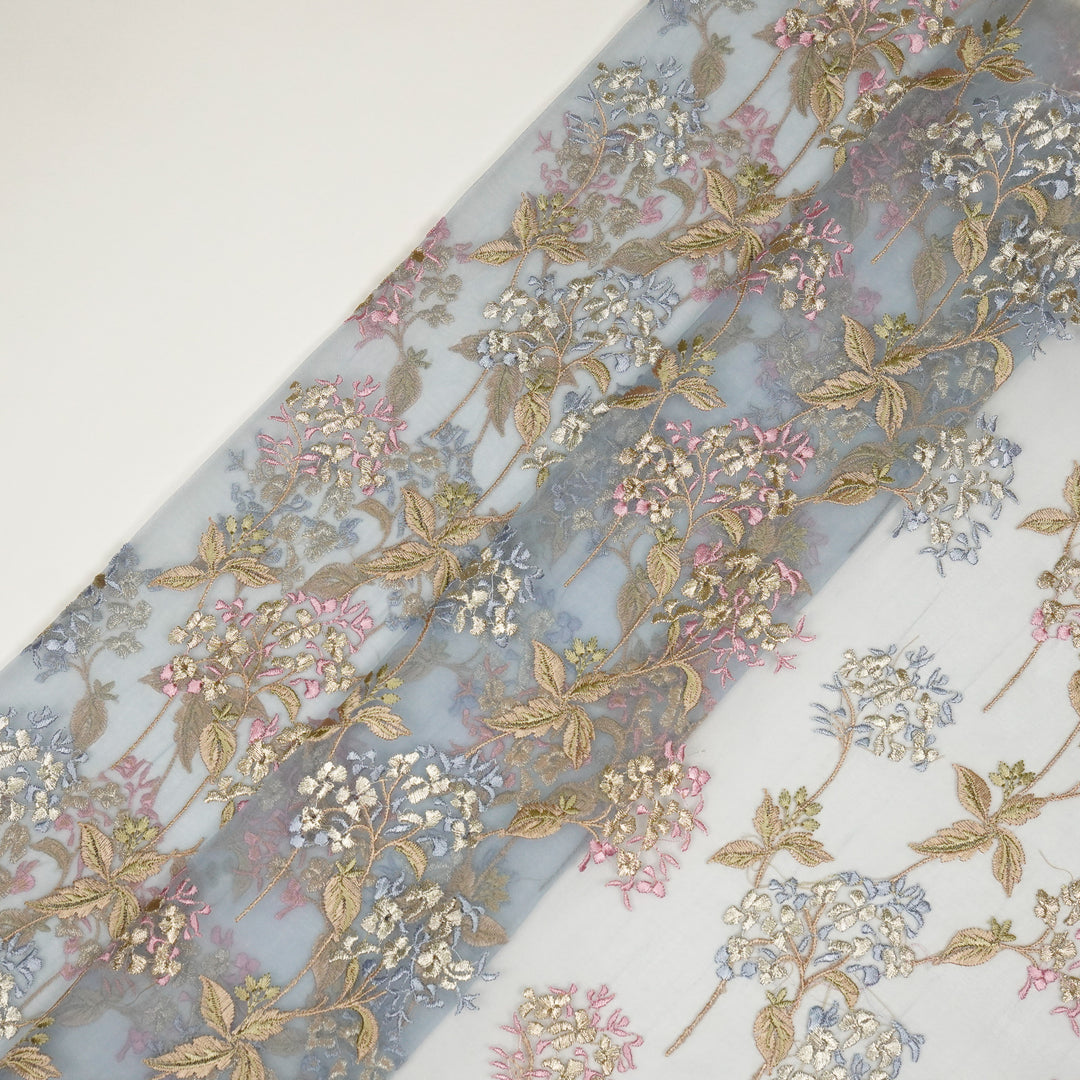 Shafaq Jaal on Sky Blue Imported Silk Organza Embroidered Fabric