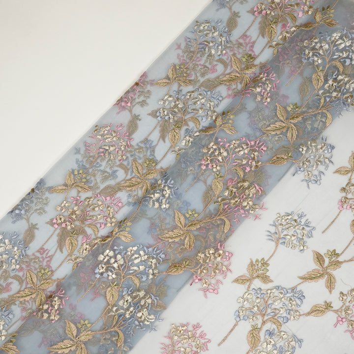 Shafaq Jaal on Sky Blue Imported Silk Organza Embroidered Fabric