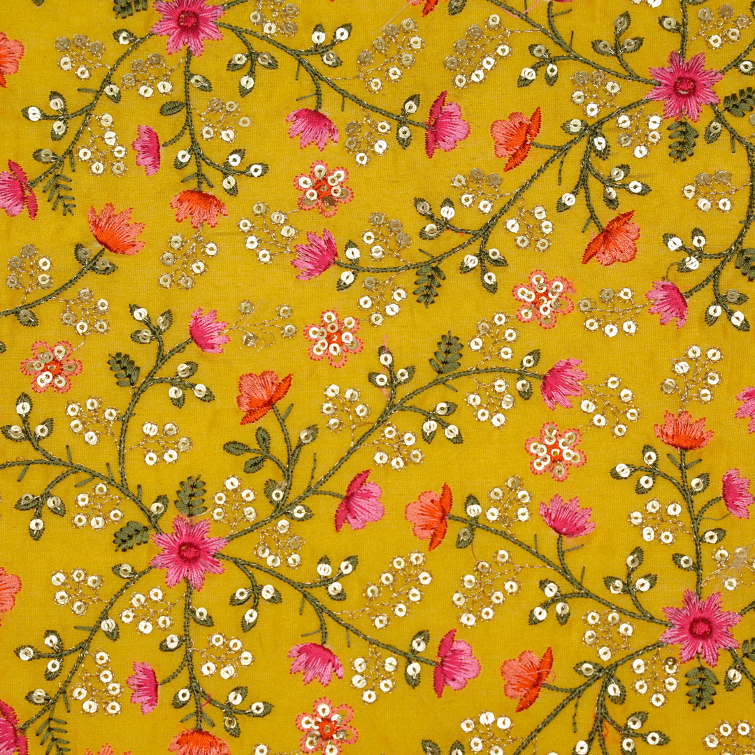 Zeenat Floral Jaal on Gold Silk Chanderi