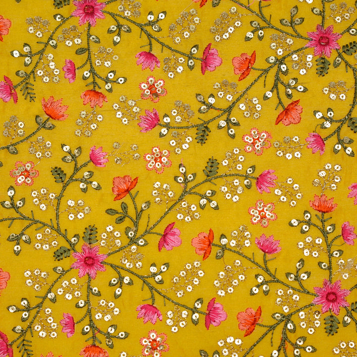 Zeenat Floral Jaal on Gold Silk Chanderi