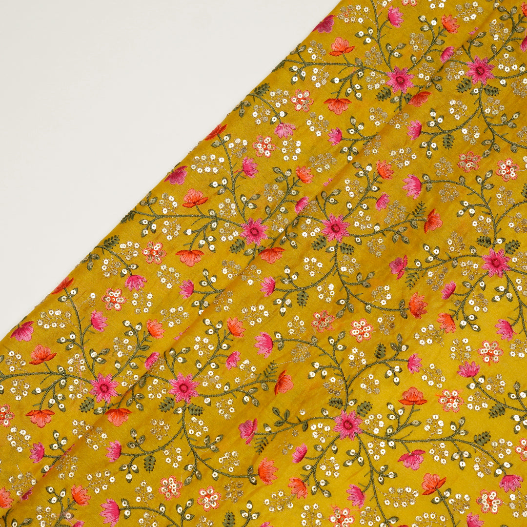 Zeenat Floral Jaal on Gold Silk Chanderi