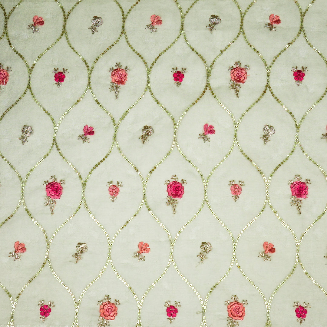 Rosha Jaal On Moss Green Semi Organza