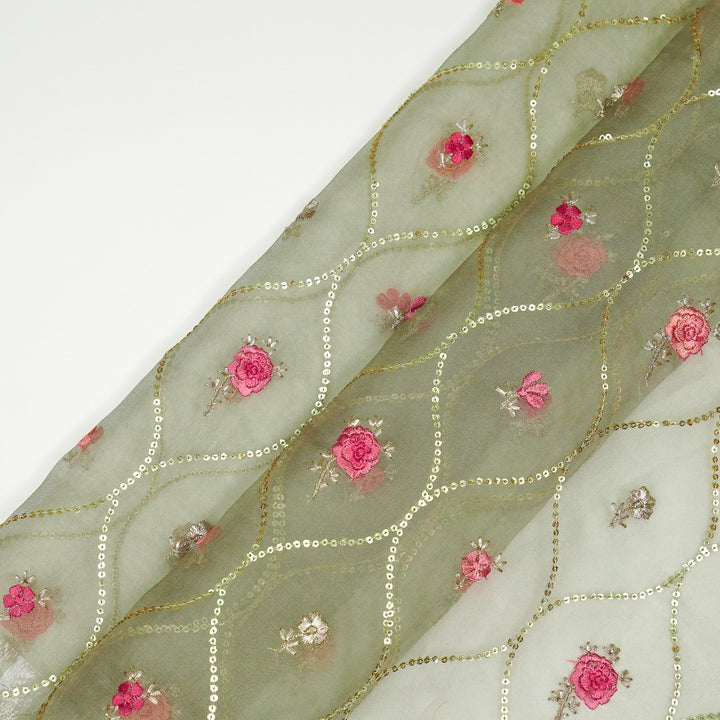 Rosha Jaal On Moss Green Semi Organza