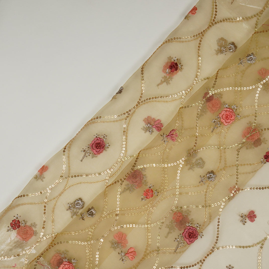 Rosha Jaal On Beige Semi Organza