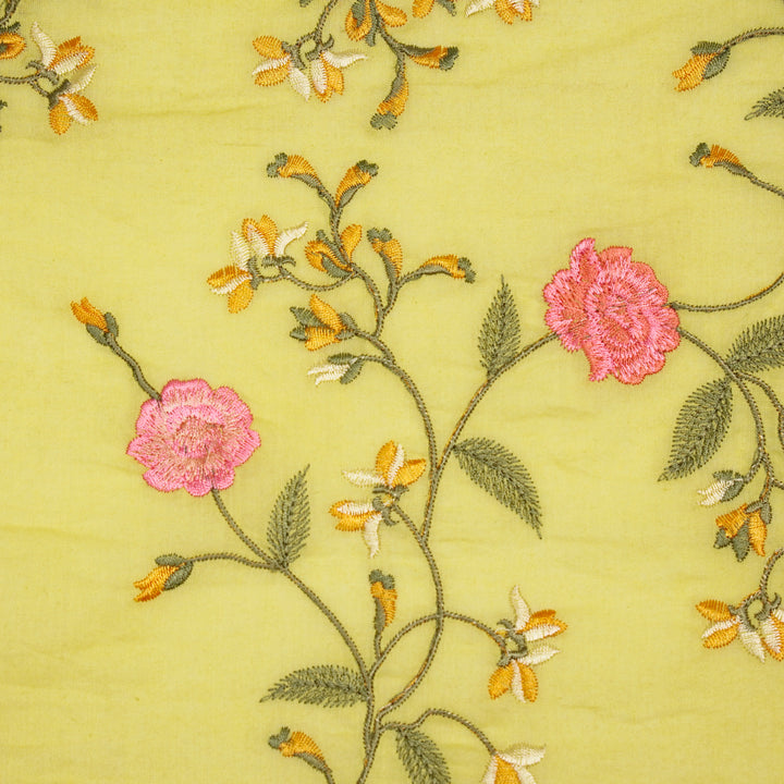 Artsy floral Jaal on Yellow Malmal