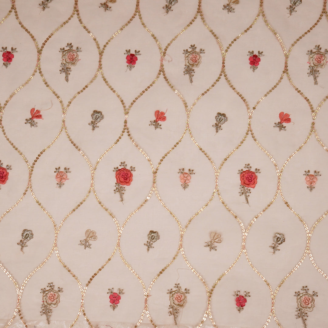 Rosha Jaal On Peach Semi Organza