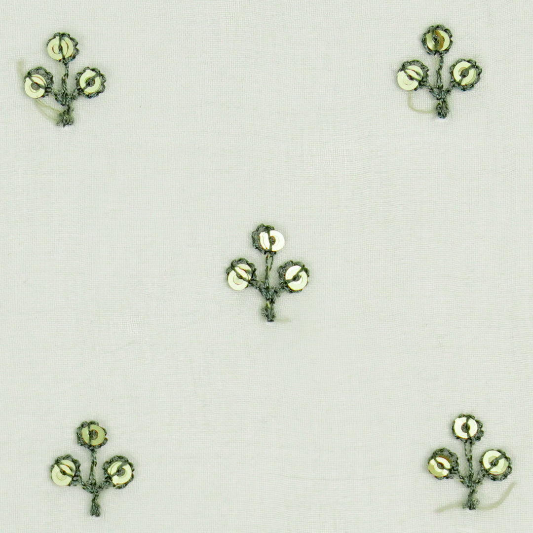 Sunheri Buti on Moss Green Silk Organza Embroidered Fabric