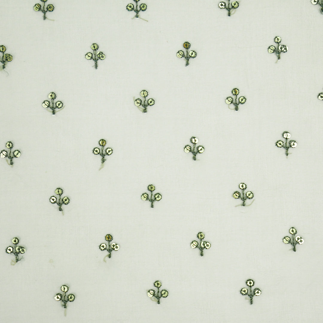 Sunheri Buti on Moss Green Silk Organza Embroidered Fabric