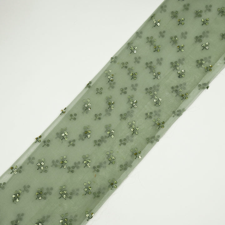 Sunheri Buti on Moss Green Silk Organza Embroidered Fabric