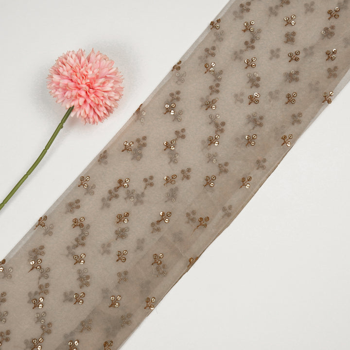 Sunheri Buti on Mouse Silk Organza Embroidered Fabric