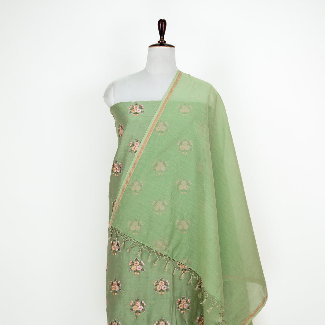 Juhi Buta Suit fabric Set on Silk Chanderi (Unstitched)- Light Teal