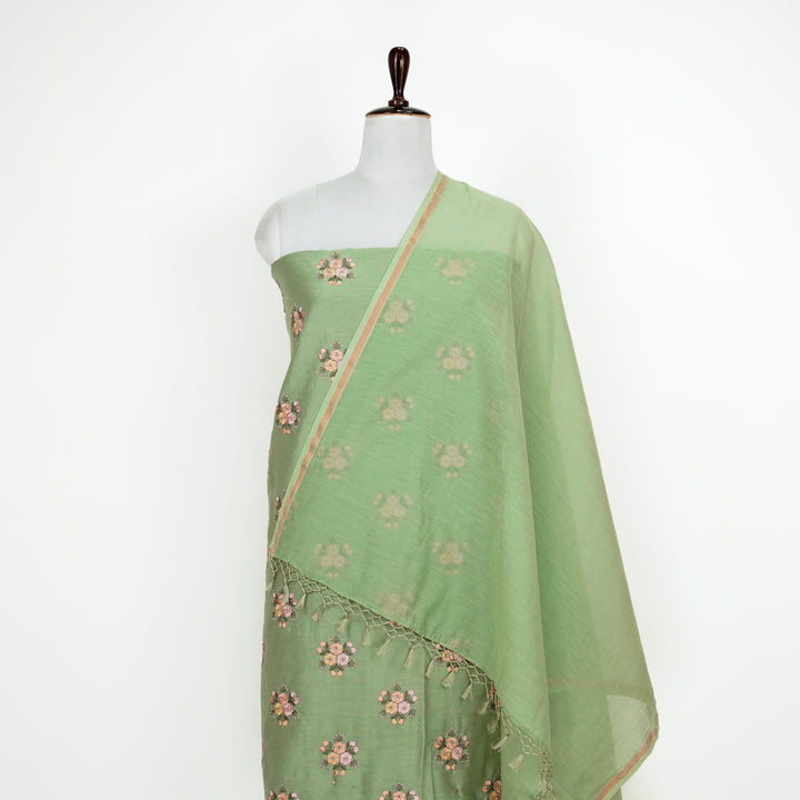 Juhi Buta Suit fabric Set on Silk Chanderi (Unstitched)- Light Teal