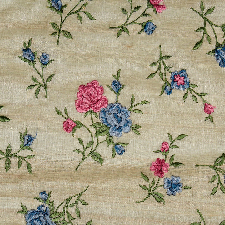 Floral Buta in dense setting On Natural/Blue Tussar Silk