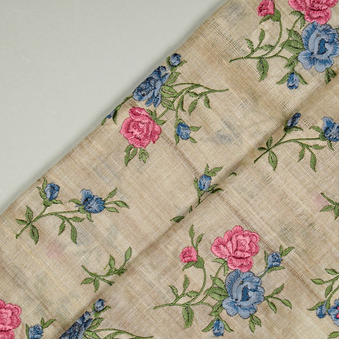 Floral Buta in dense setting On Natural/Blue Tussar Silk