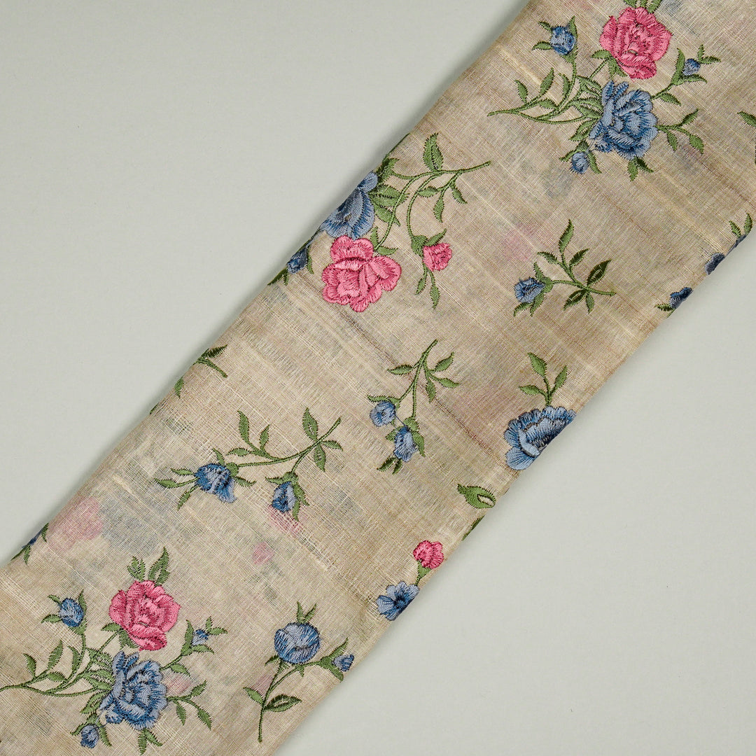 Floral Buta in dense setting On Natural/Blue Tussar Silk