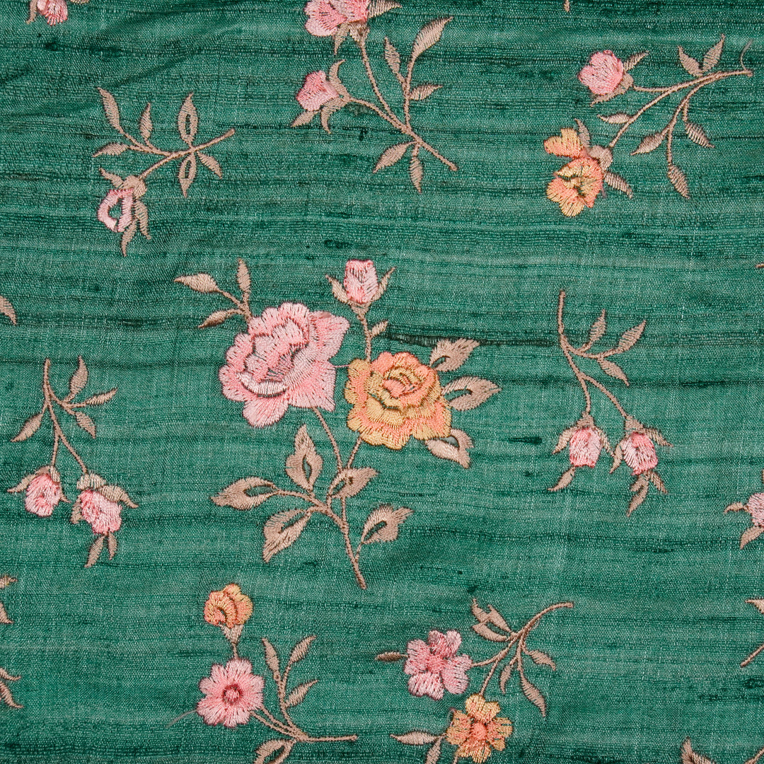 Floral Buta in dense setting On Teal Tussar Silk