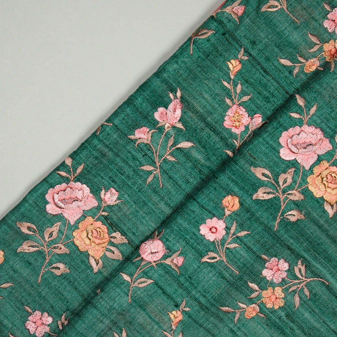 Floral Buta in dense setting On Teal Tussar Silk