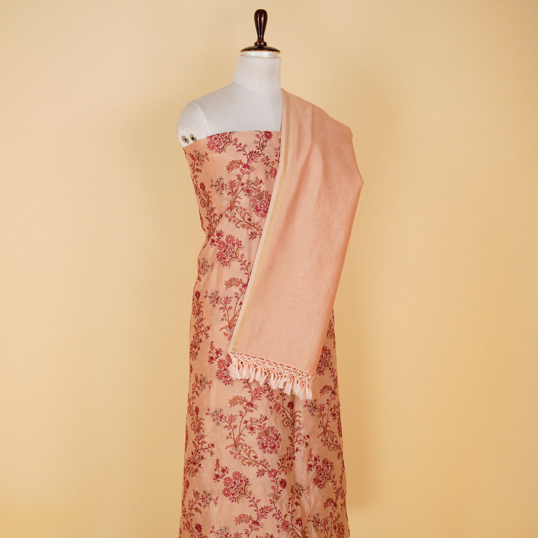 Sumayya Jaal Suit fabric set on Silk Chanderi (Unstitched)-  Blush