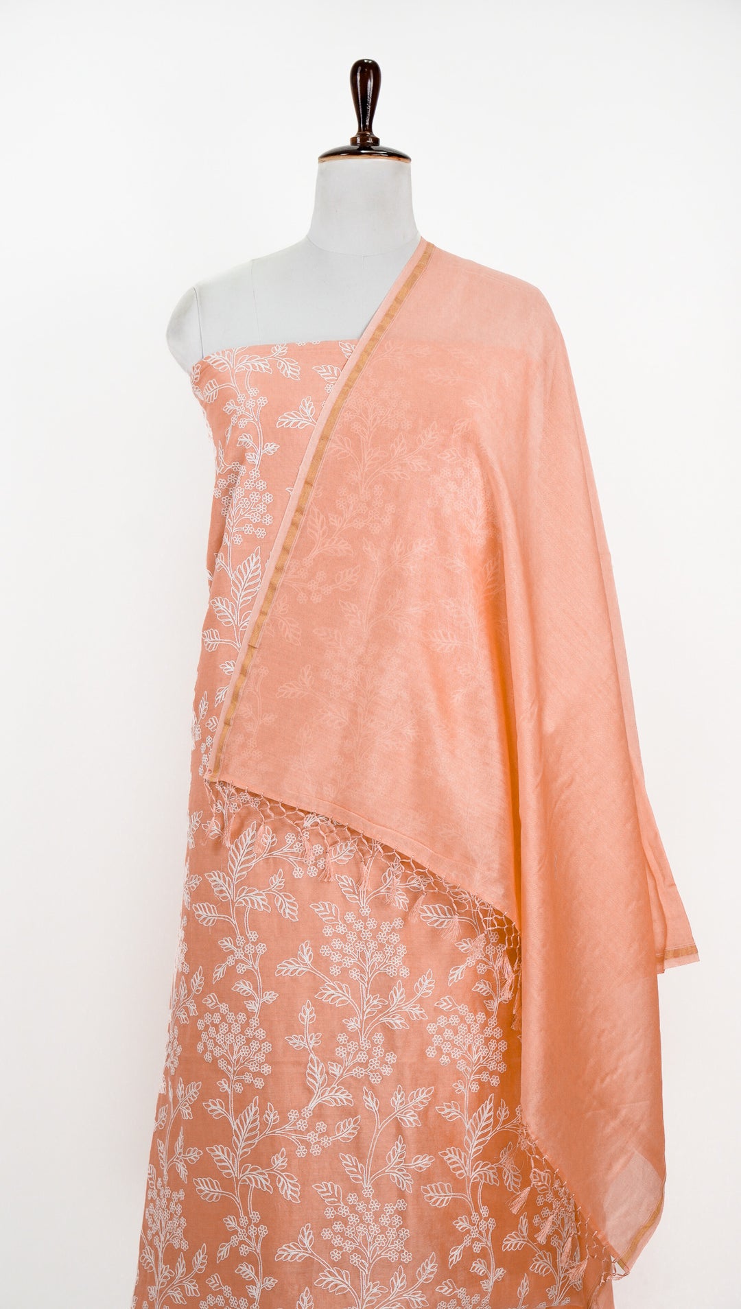 Parishi Jaal  Suit fabric Set on Silk Chanderi (Unstitched)- Light Peach