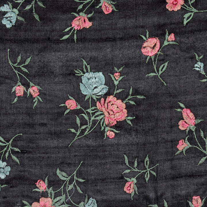 Floral Buta in dense setting On Black Tussar Silk