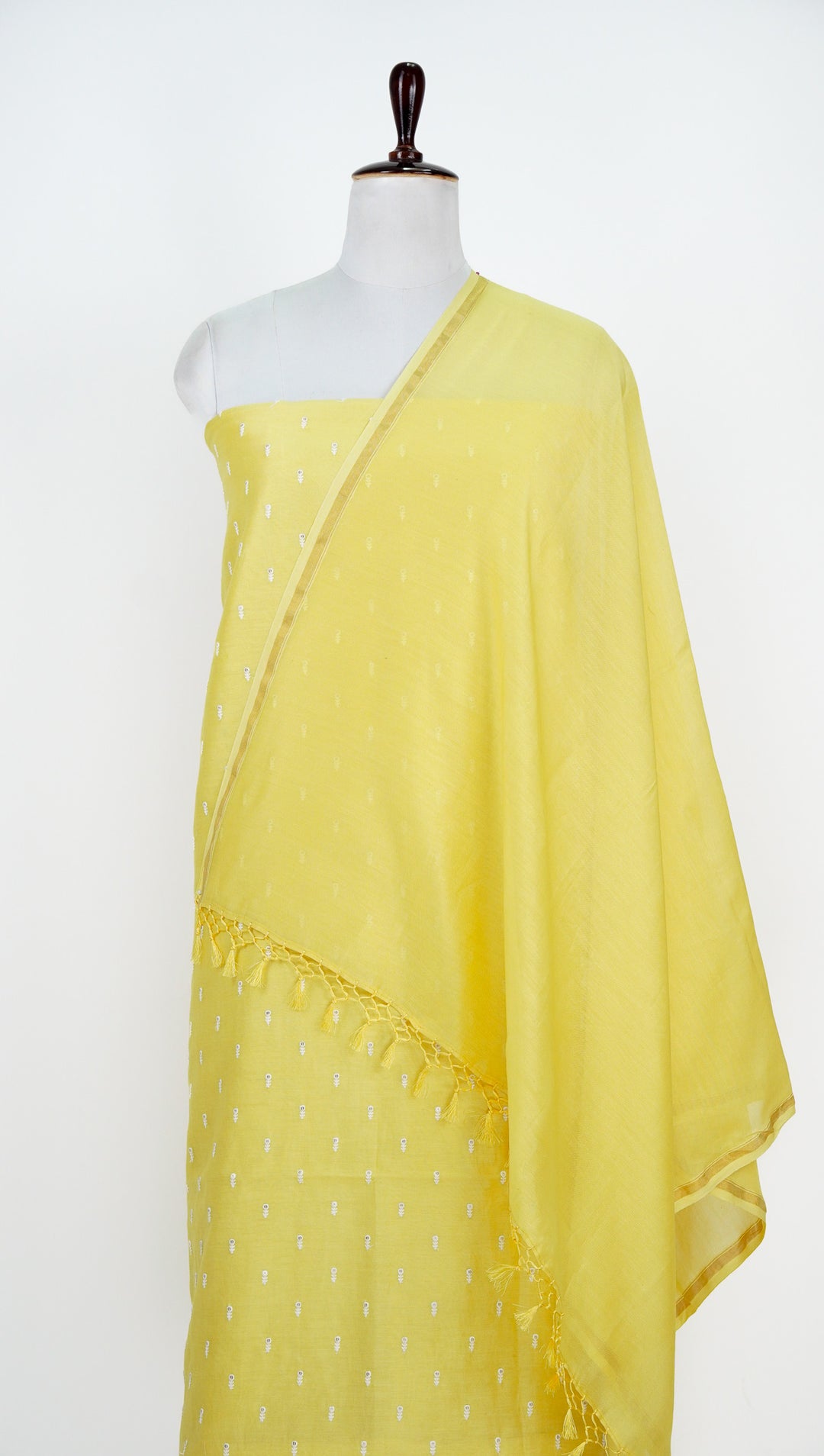 Rabi Tiny Buti  Suit fabric Set on Silk Chanderi (Unstitched)- Lemon