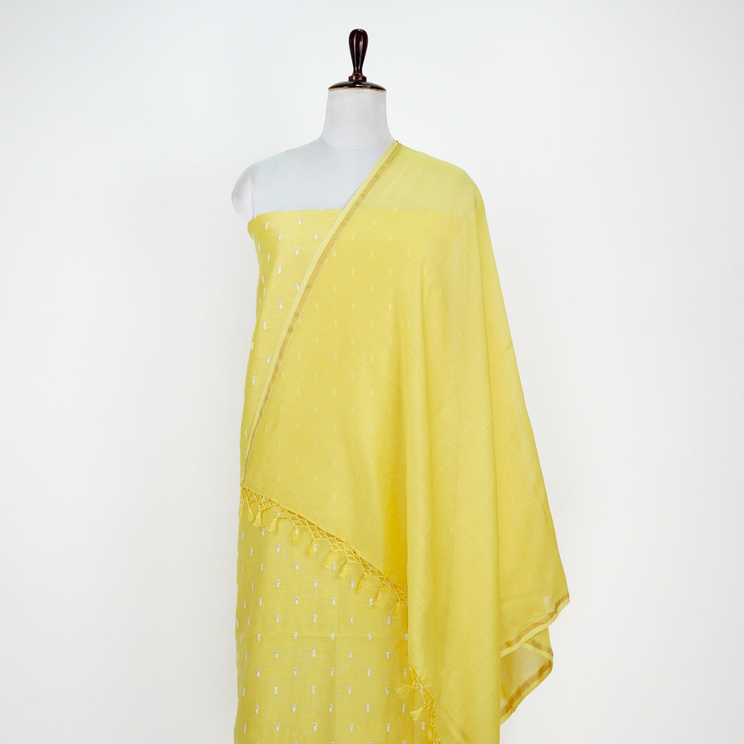 Rabi Tiny Buti  Suit fabric Set on Silk Chanderi (Unstitched)- Lemon