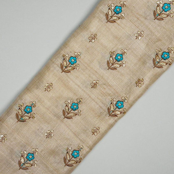 Noor Jahan Sequins Buti On Natural/Turquoise Tussar Silk