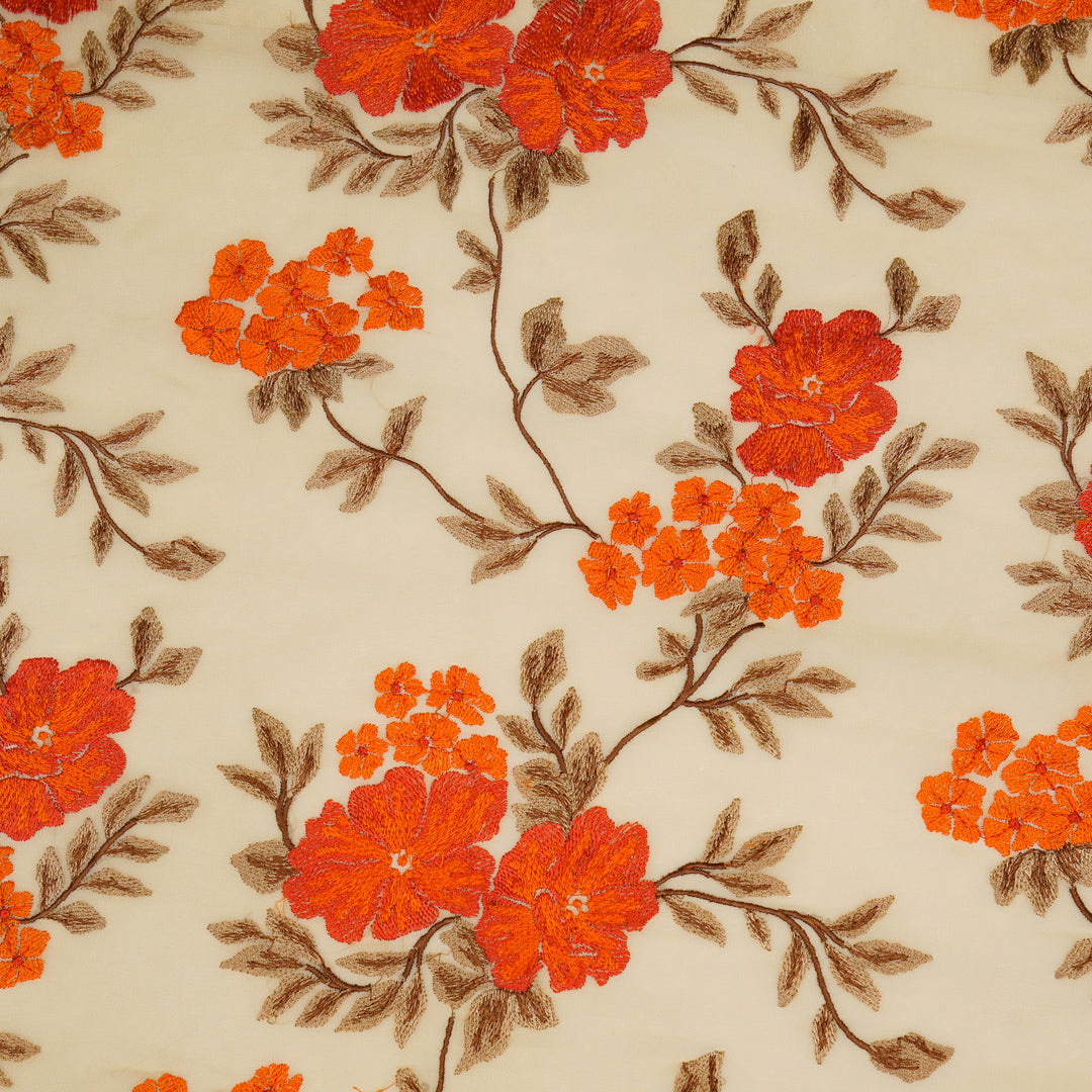 Kushali Jaal on Cream Semi Georgette Embroidered Fabric